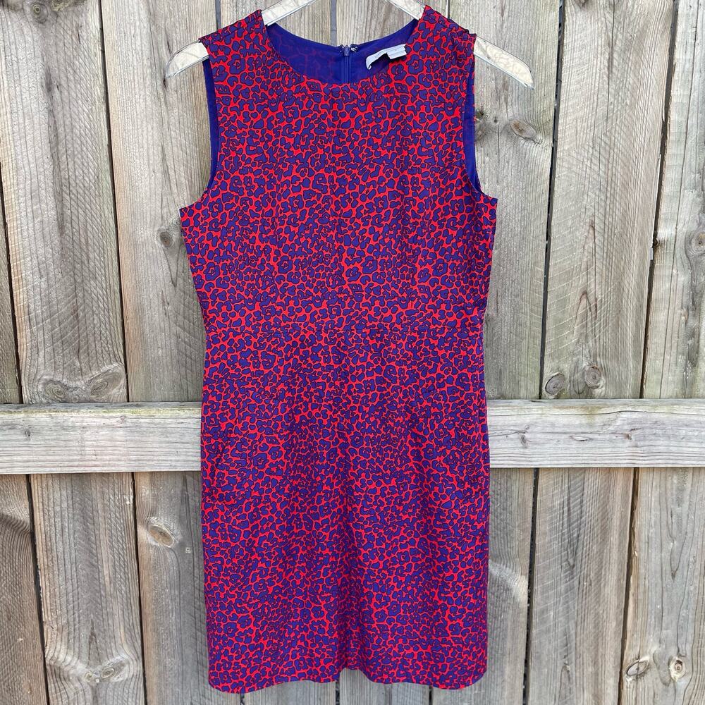 Diane Von Furstenberg Leopard Print Silk Blend Fit & Flare Dress Red Blue Size 6